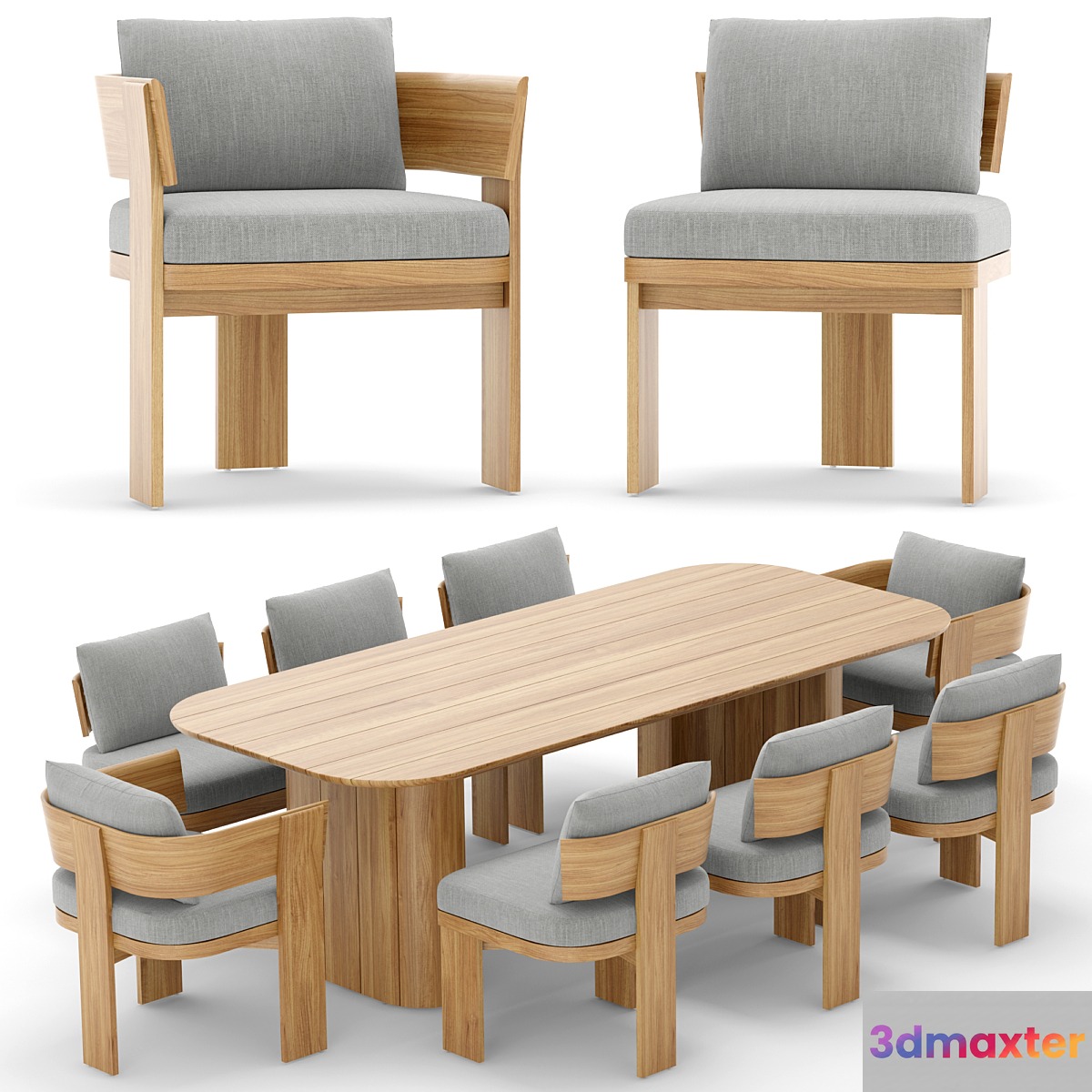 RH outdoor solaro restangular table chairs 3D Max