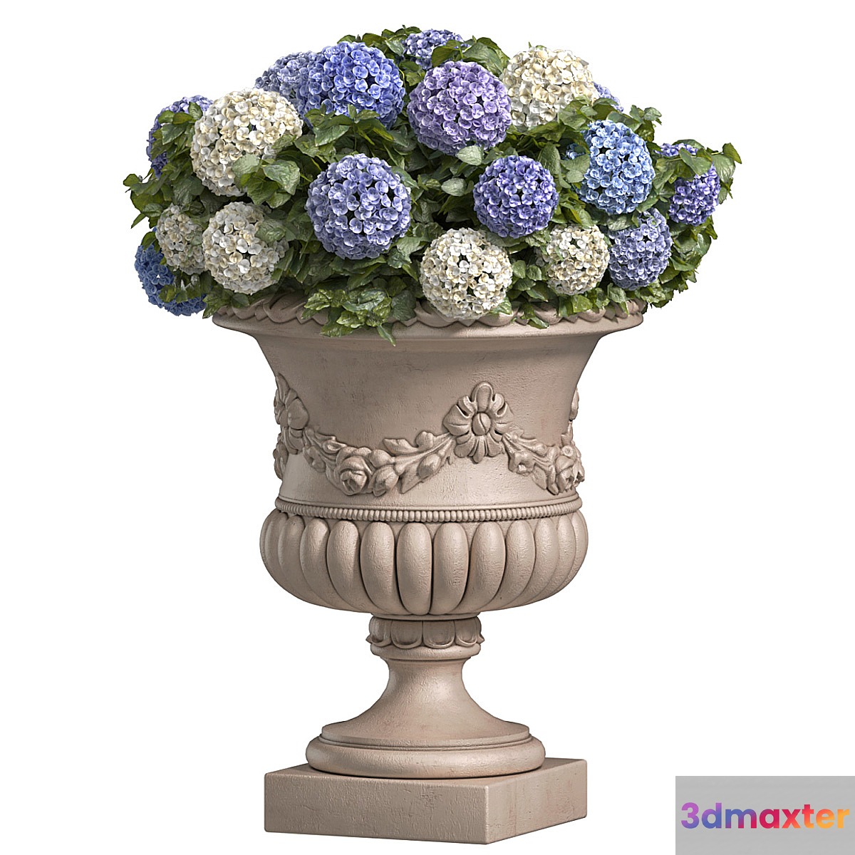 Hydrangea in a classic vase for decoration facade.Flowers Garden Plant Flowerpot Patio 3D Max