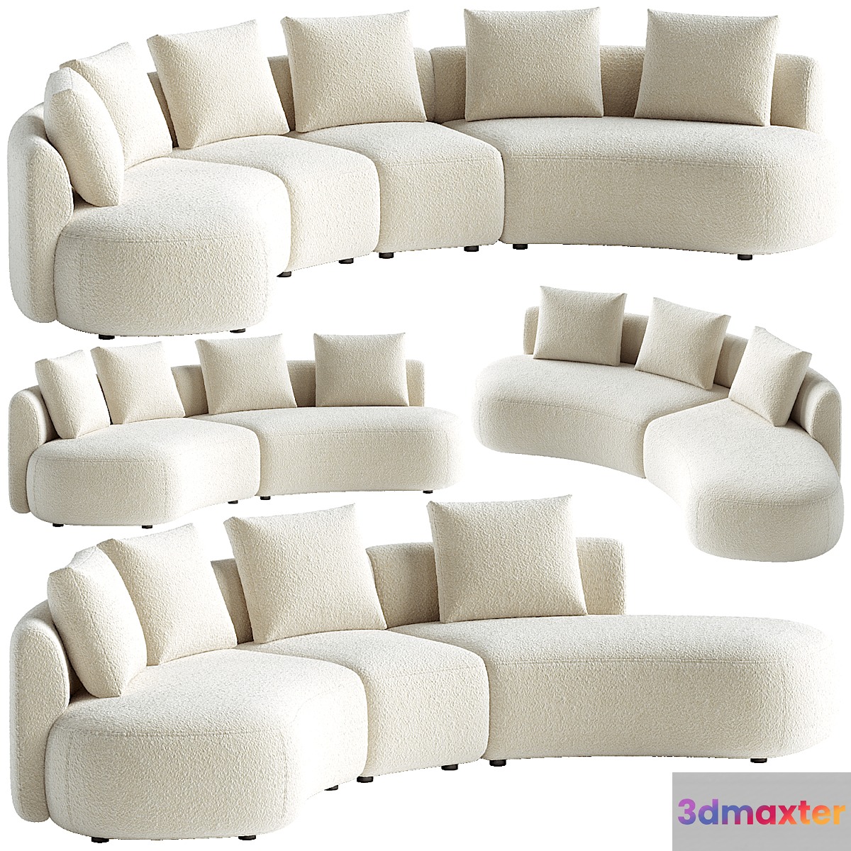 Pebble Boucle Curved Modular Sofa 3D Max