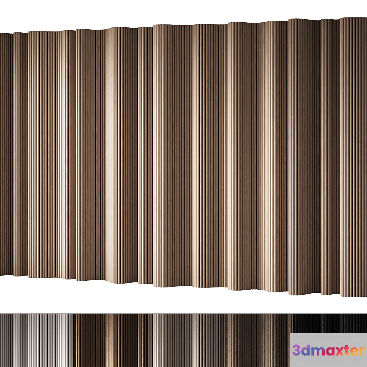 434 wall composition 15 wave fluted wood Reeded Panels 02 3D Max