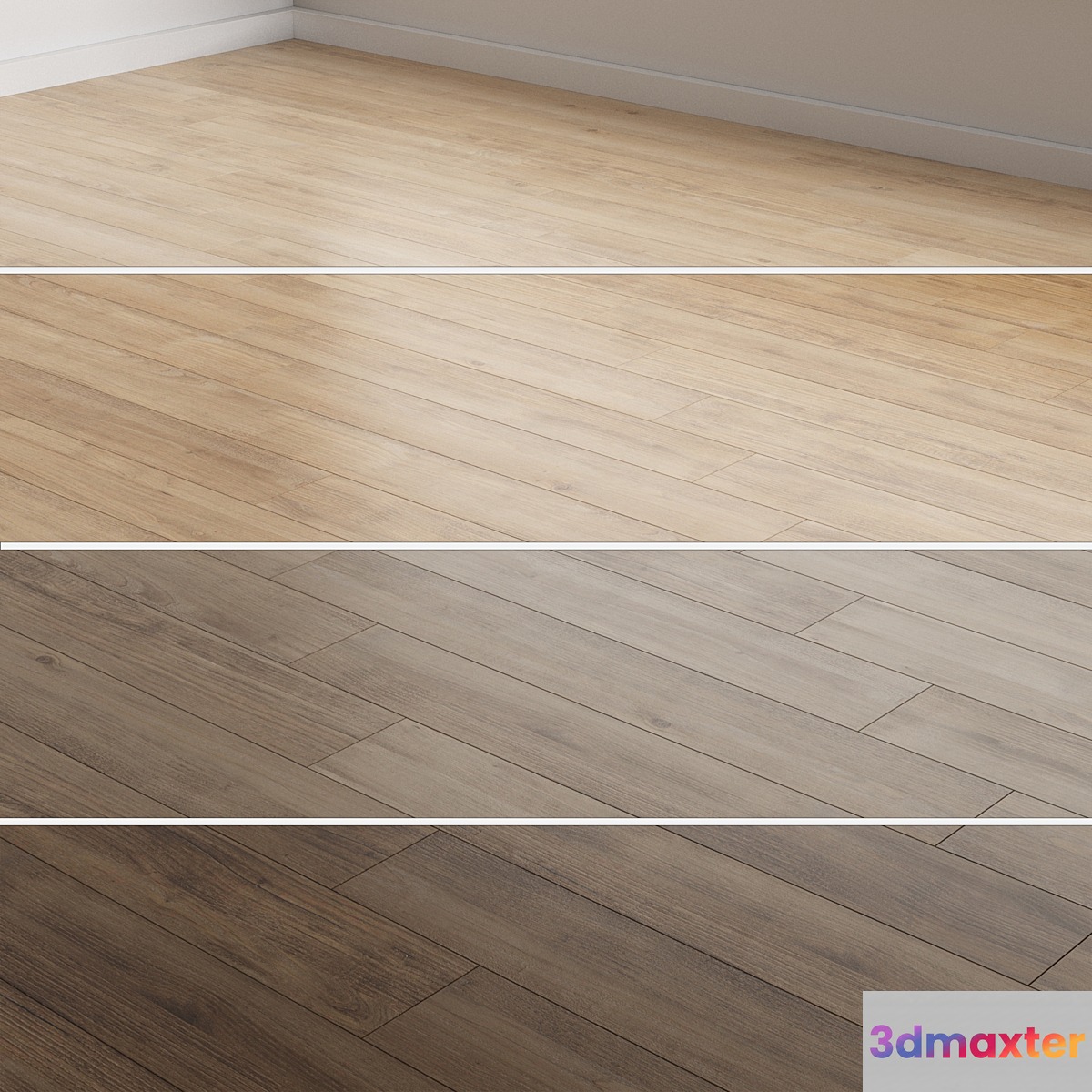 Oak Flooring 4 colors 5 installations 11 3D Max