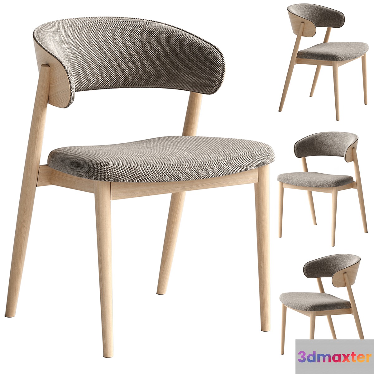 Chair Siena beige brown fabric solid beech natural 3D Max