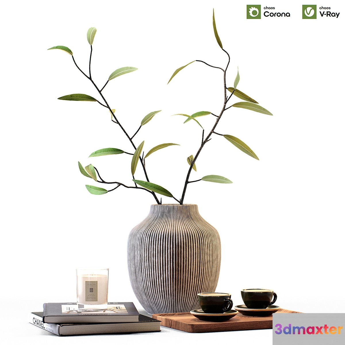 Decorative set of 20 coffees and books 3D Max