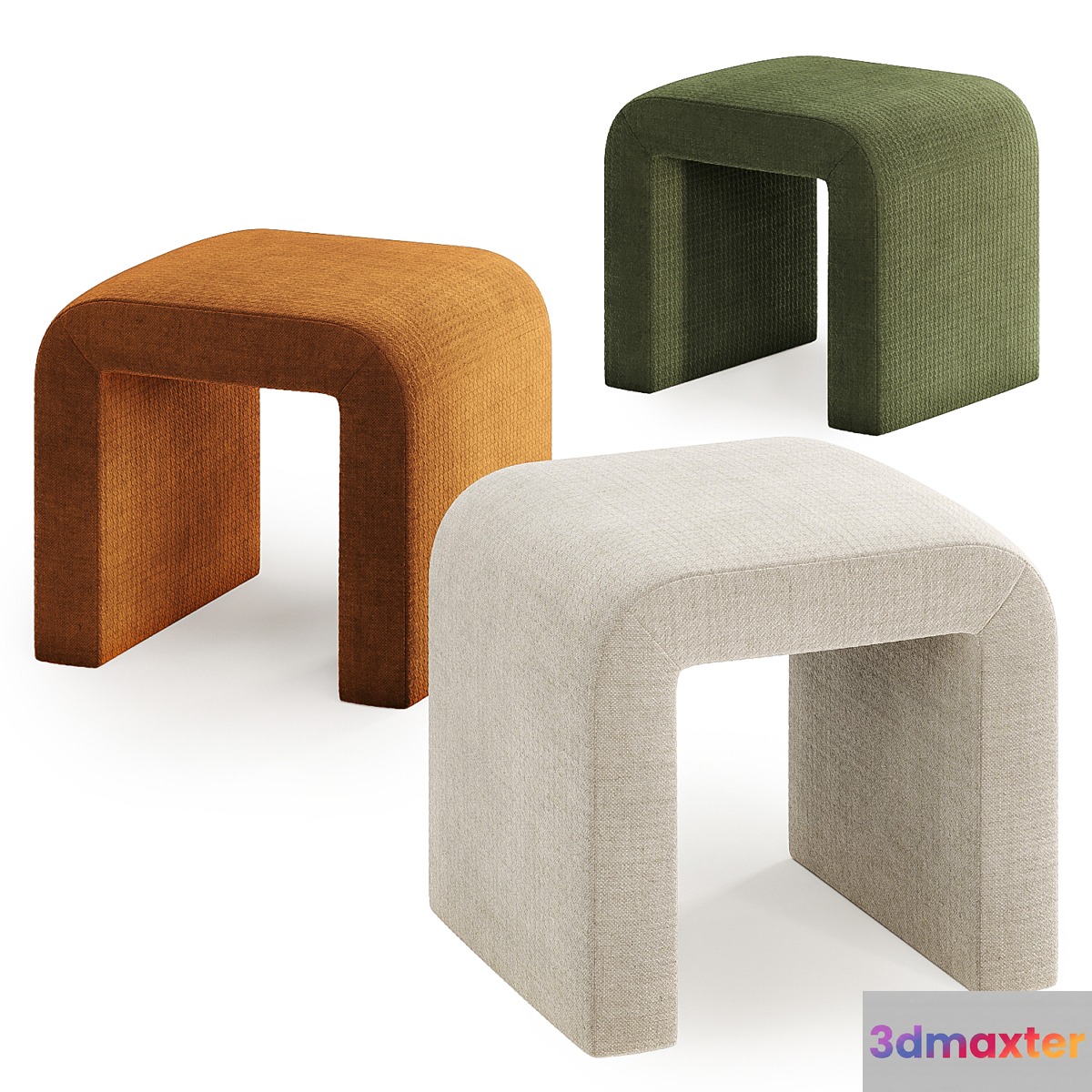 Sophia Luxury Curved Upholstered Ottoman Bench 3D Max