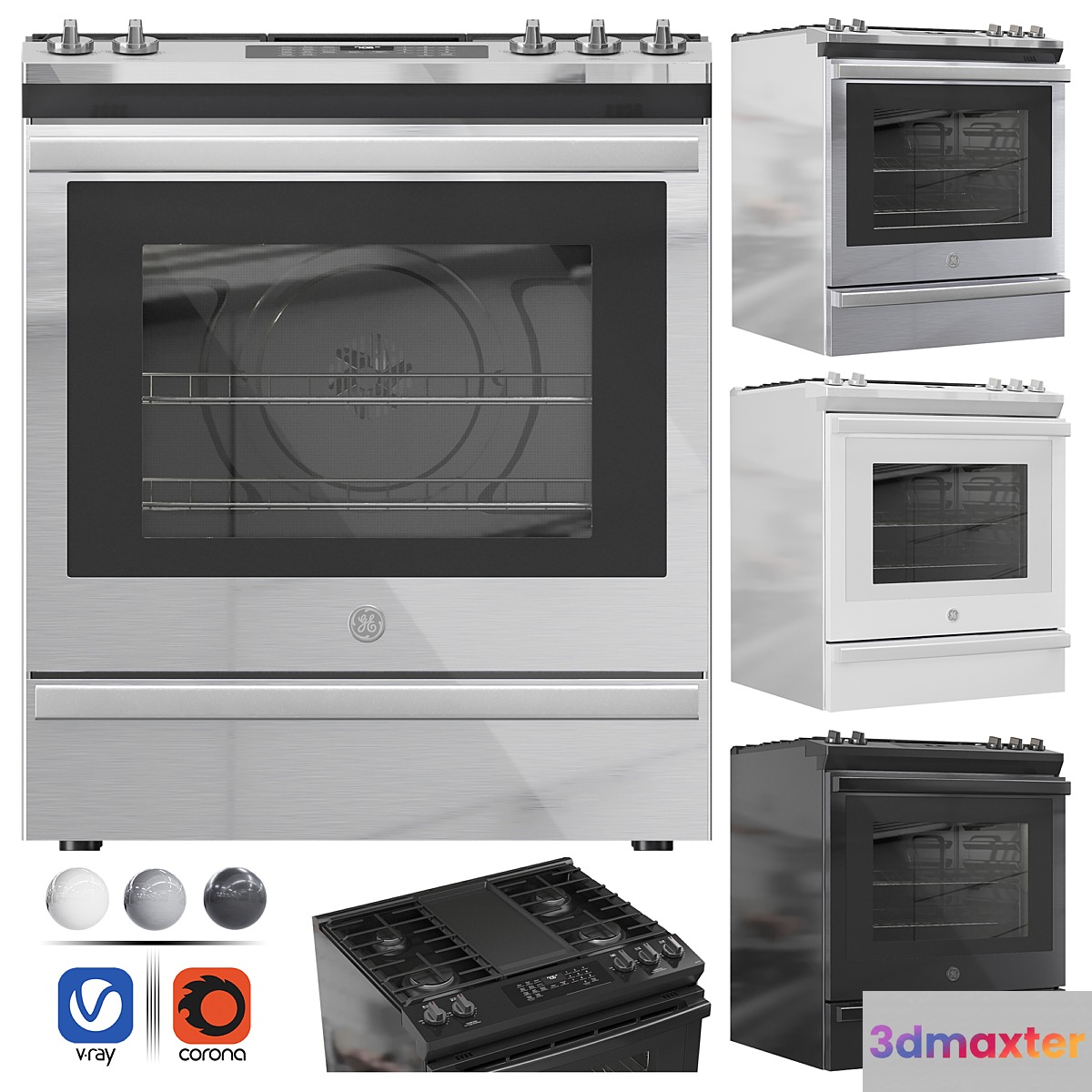 GE Gas Range 30SlideIn 3D Max