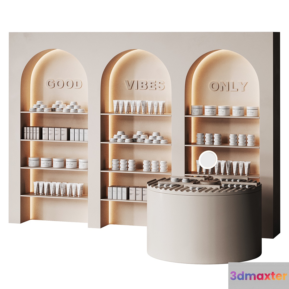 Beauty salon cosmetic set with arches in beige 3D Max