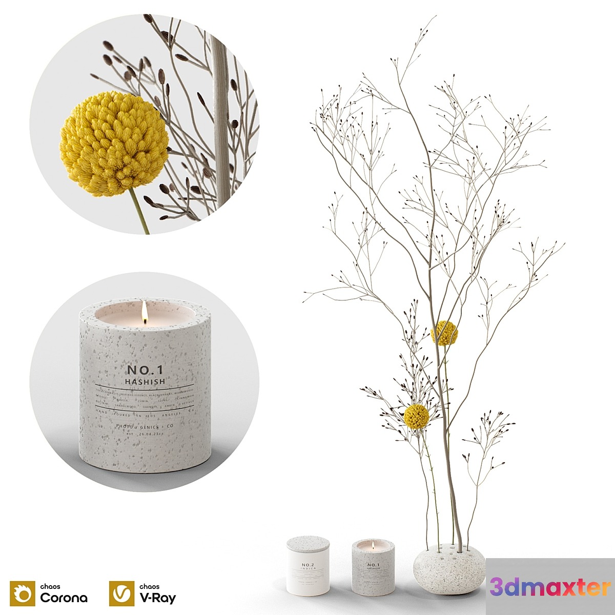 Decorative set 58 branch and candles - No.2 3D Max