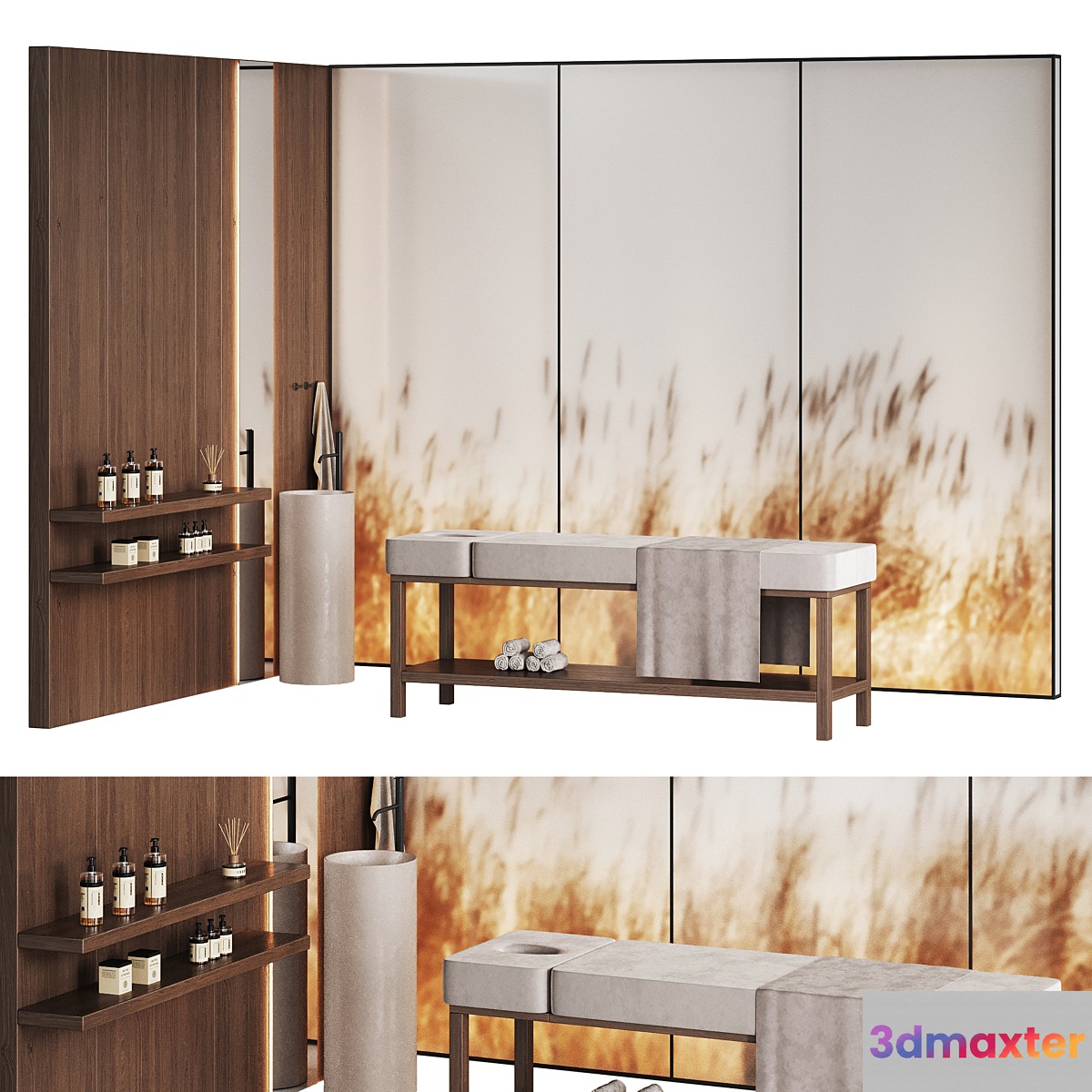 Modern minimalistic spa with wheat ears behind glass - No.2 3D Max