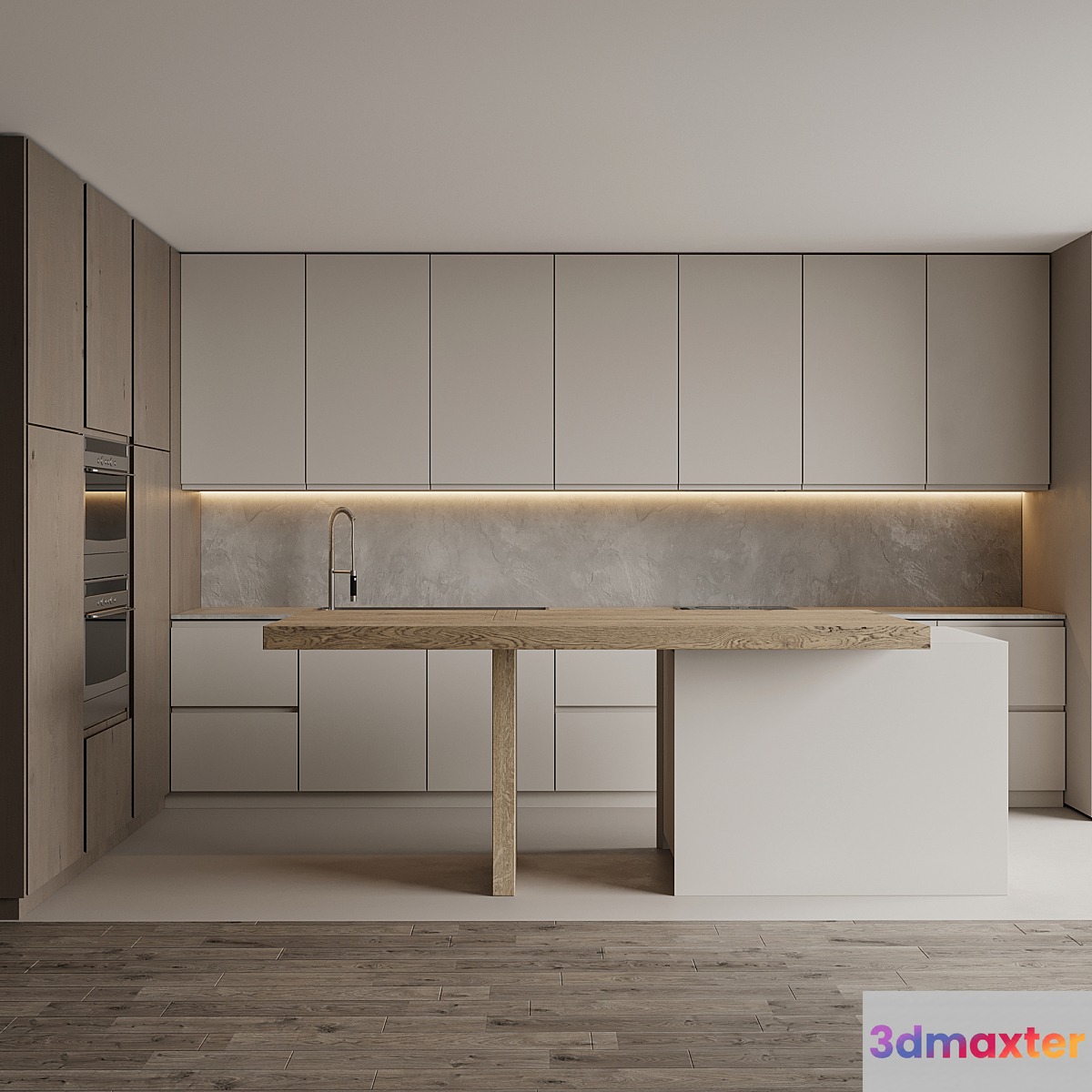 Modern corner kitchen with island 1 3D Max
