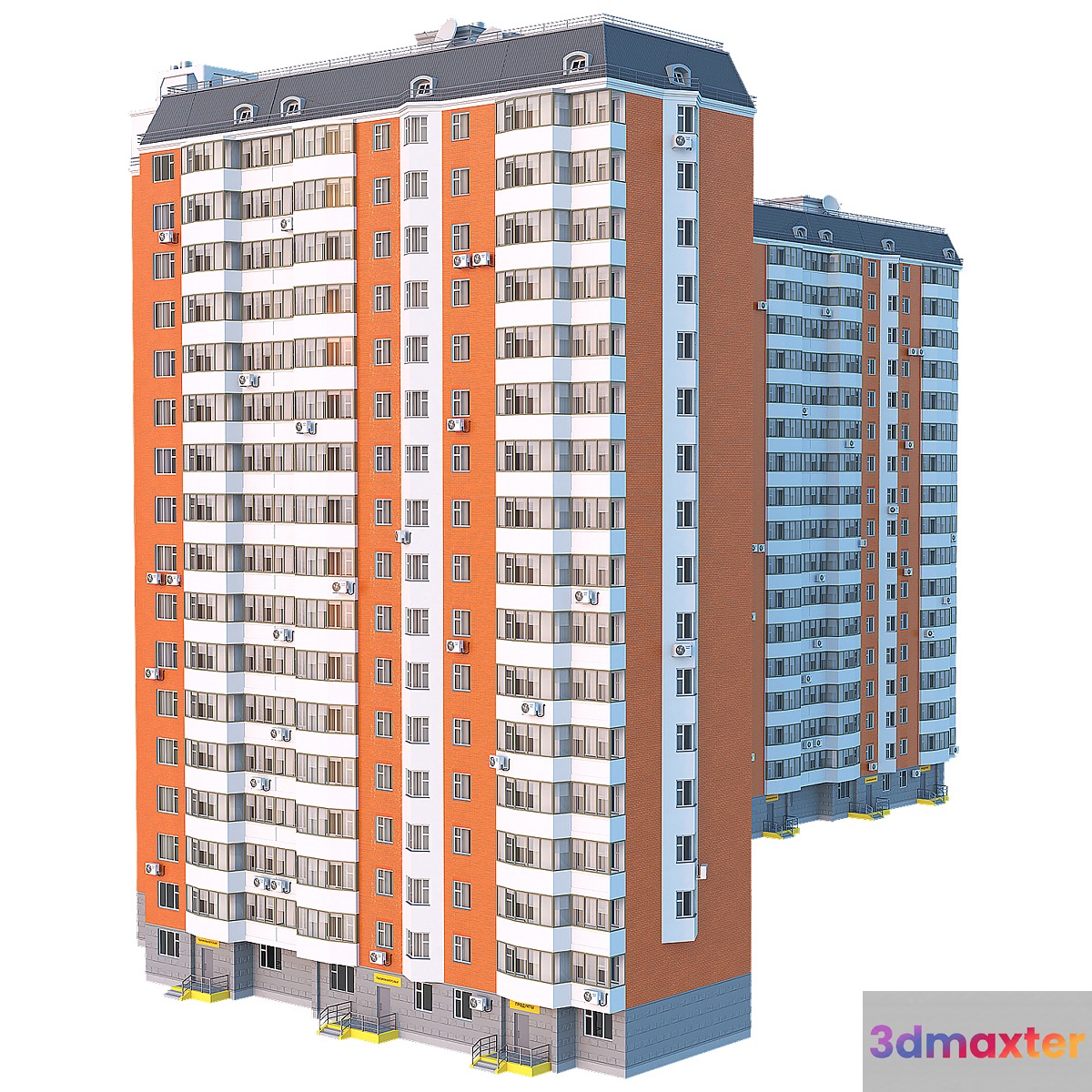 P44T corner 4 sections 17 floors 3D Max