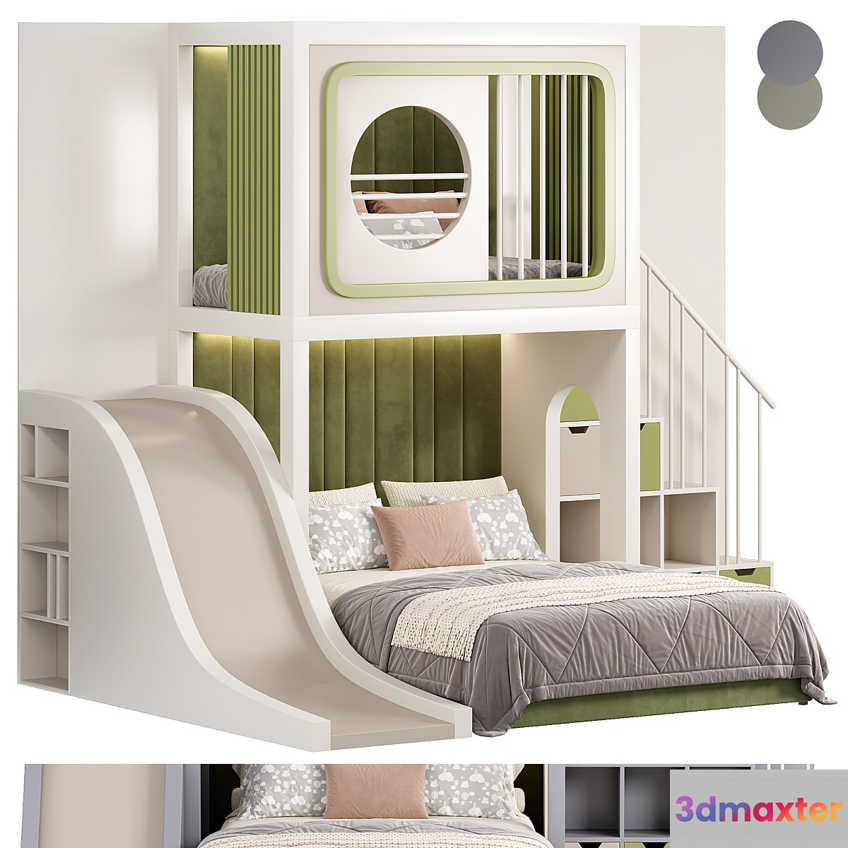 Designer two-level bed Kids room 10 3D Max