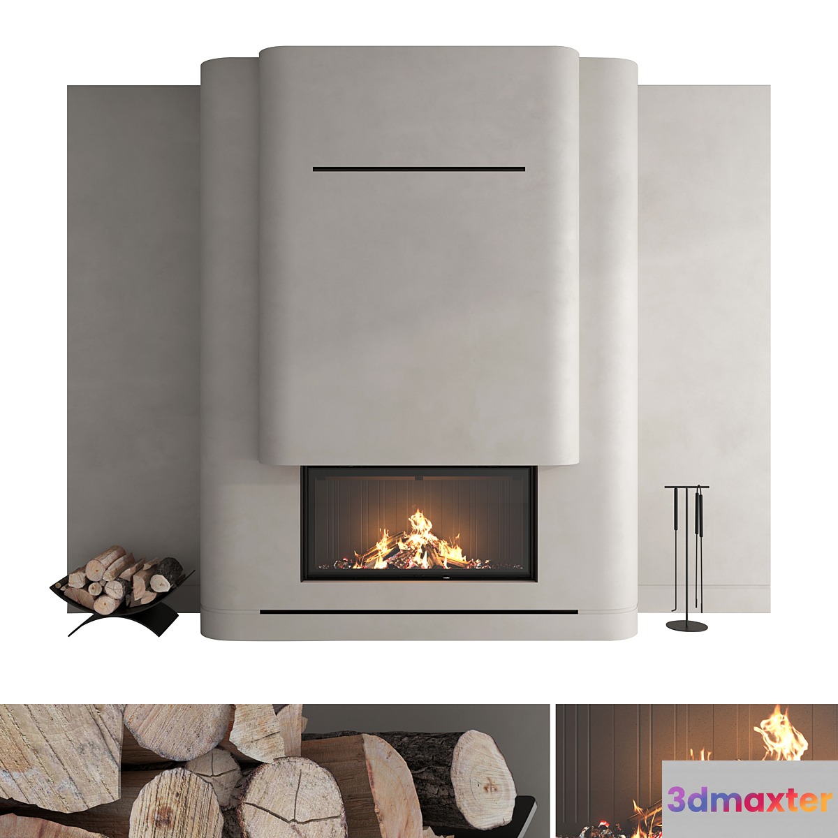 Decorative wall with fireplace set 56 3D Max