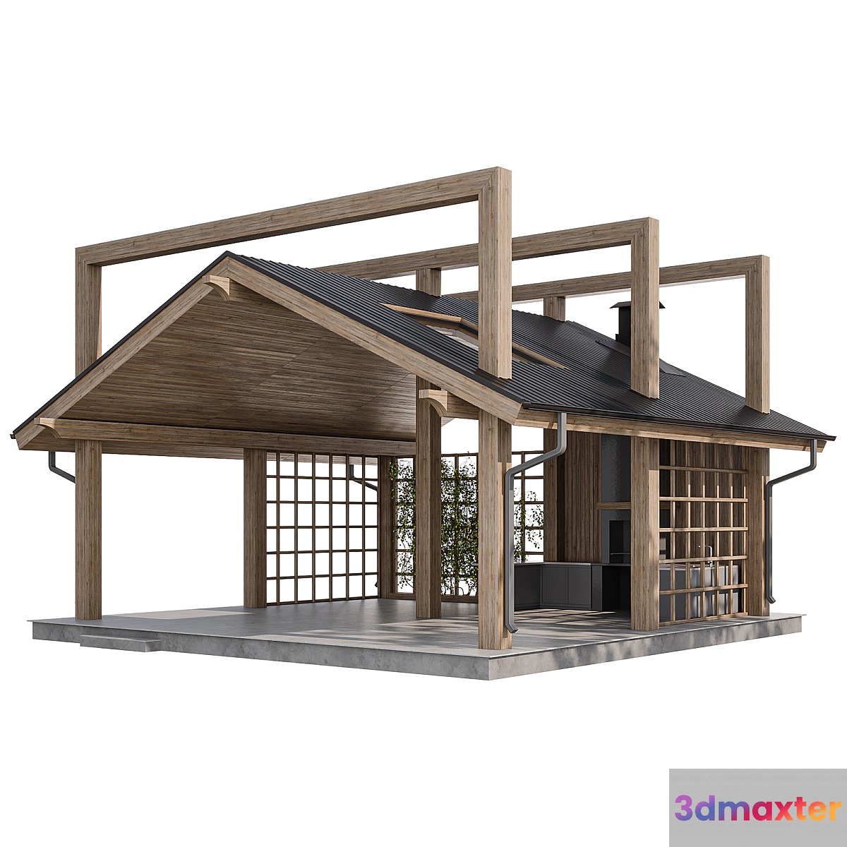 Large gazebo with barbecue 3D Max