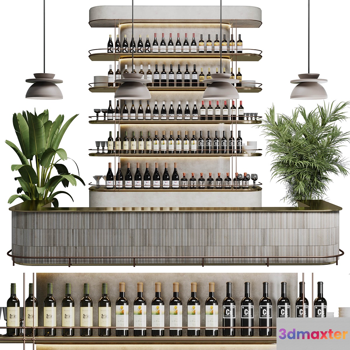 Reception Desk for Restaurant and Caffe with cabinet wine rack set 08 3D Max