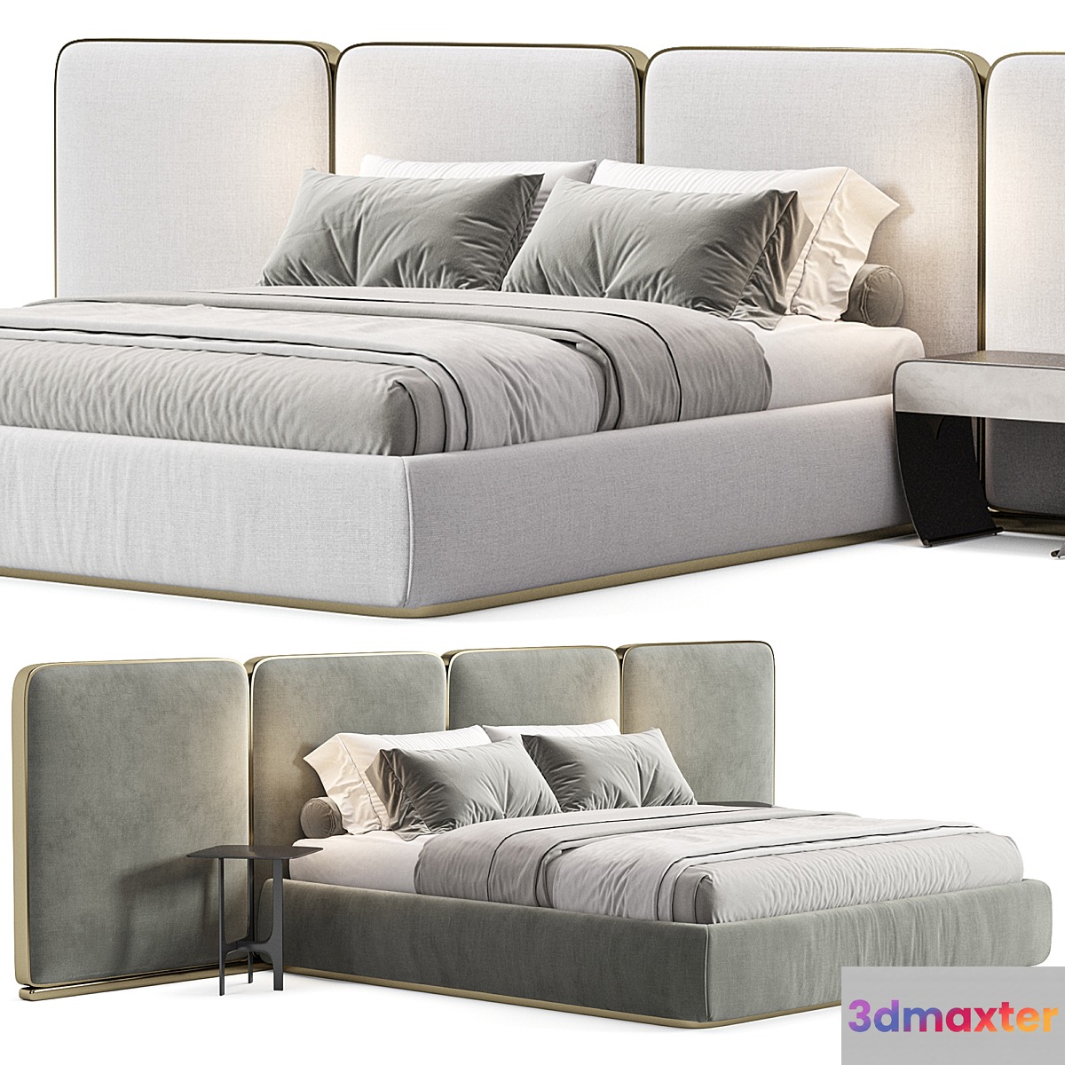 Gem Upholstered King Queen Bed 2 3D Max