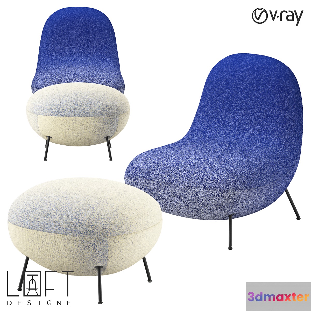 Armchair and pouf LoftDesigne 38167 model 3D Max