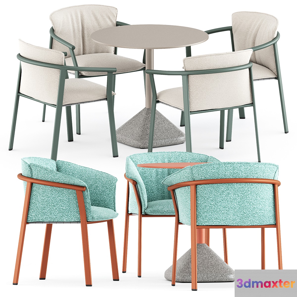 Lamorisse chair 3684 and 3685 and Concrete 855 table by Pedrali 3D Max