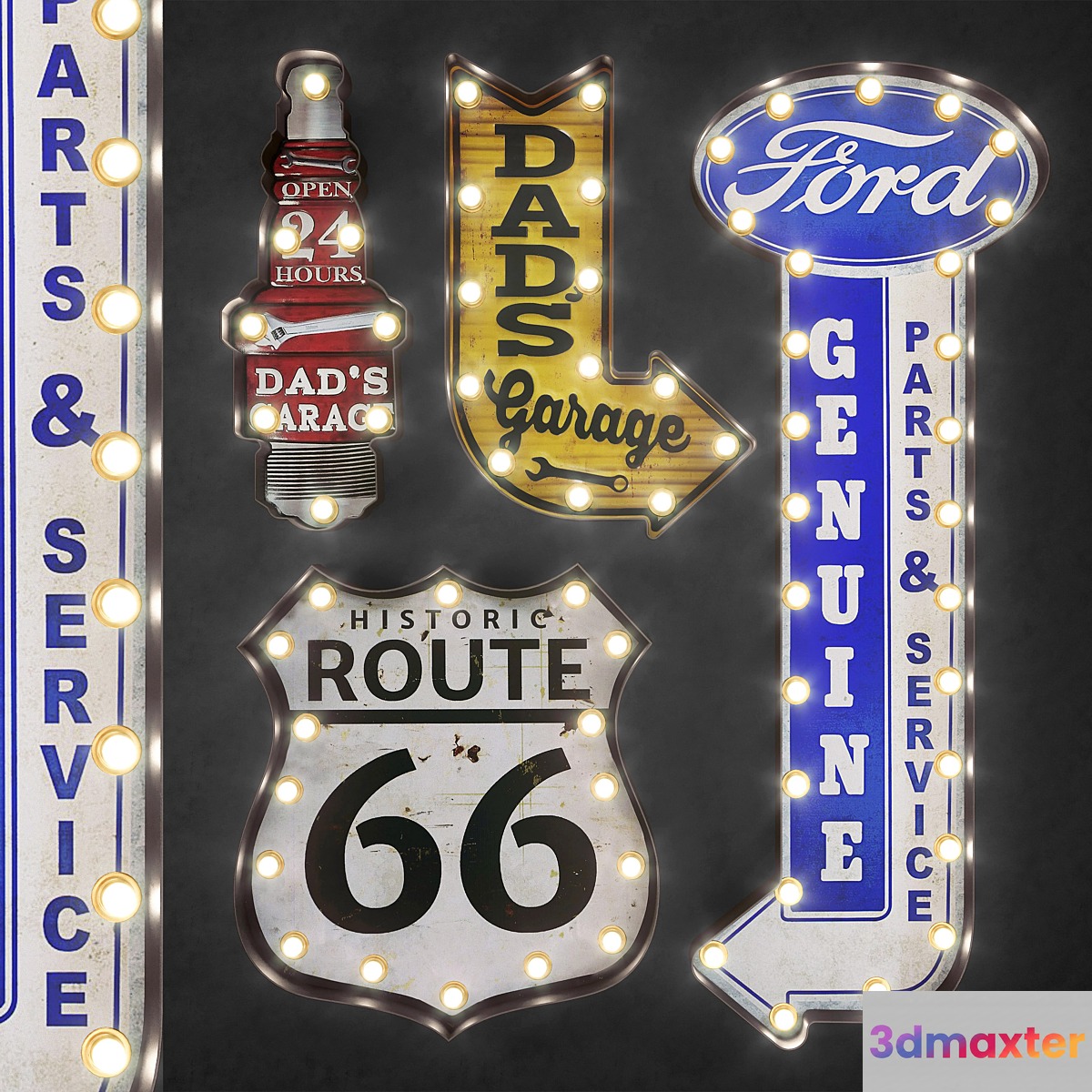 Lighted Metal sign Set 36 3D Max