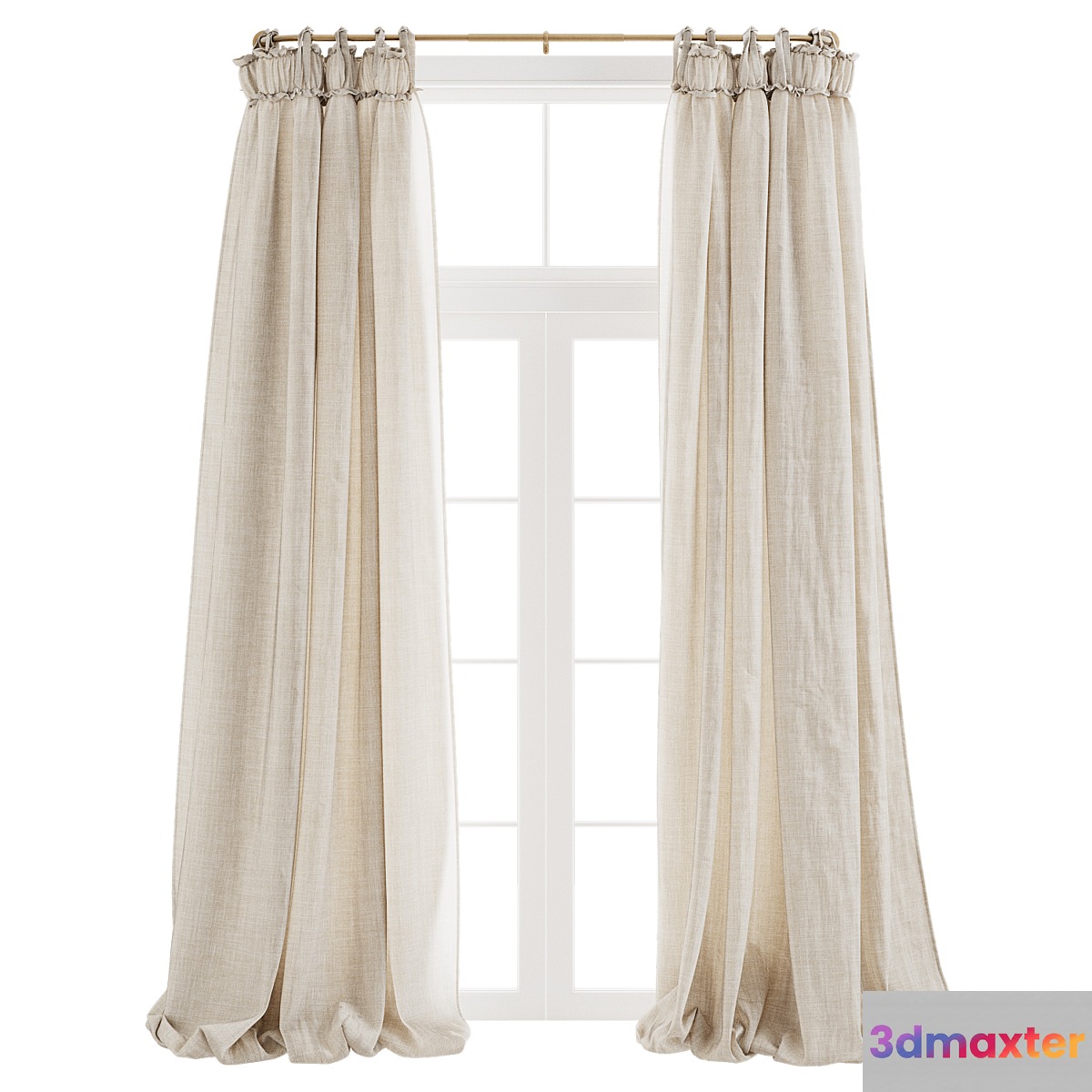 Balloon Drapery Linen Light Natural Curtains 3D Max