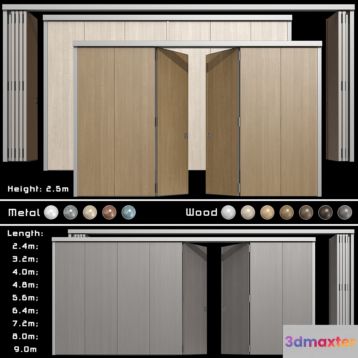 Sliding wooden partition wall 3D Max