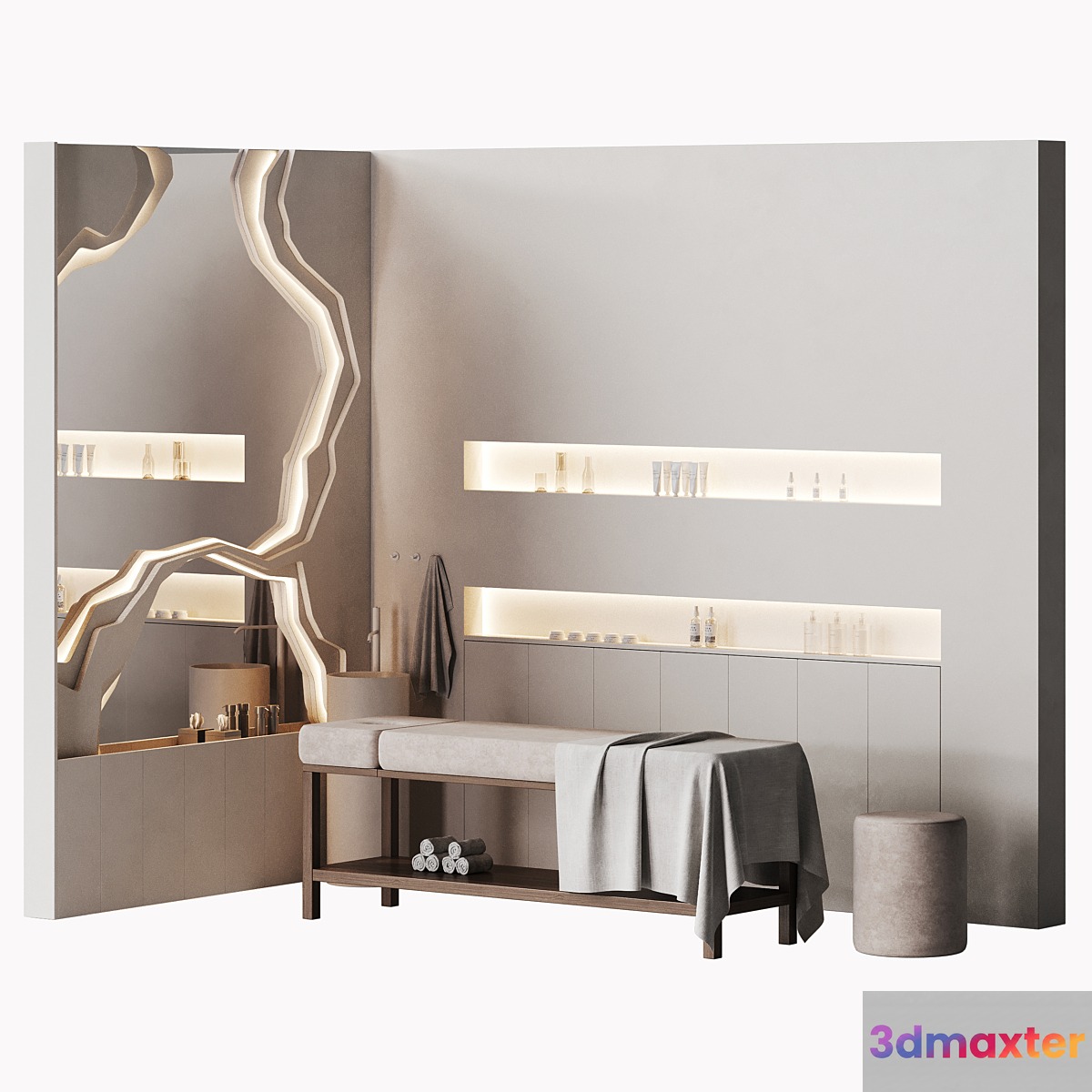 Modern spa room with massage couch 2 3D Max