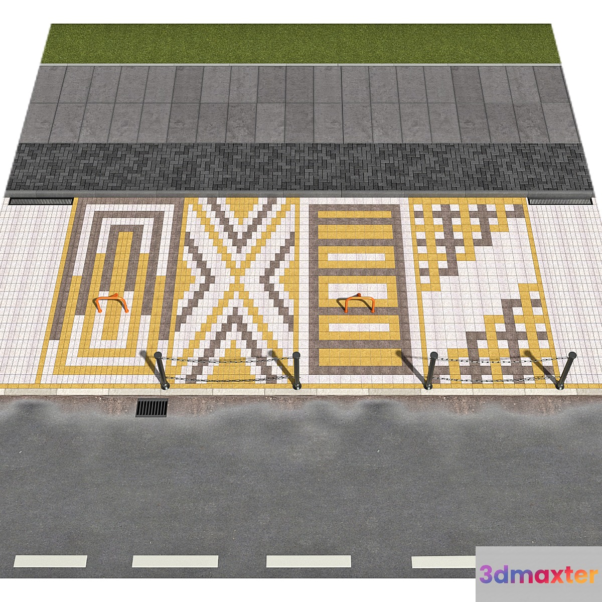 Car parking sidewalk road 3D Max
