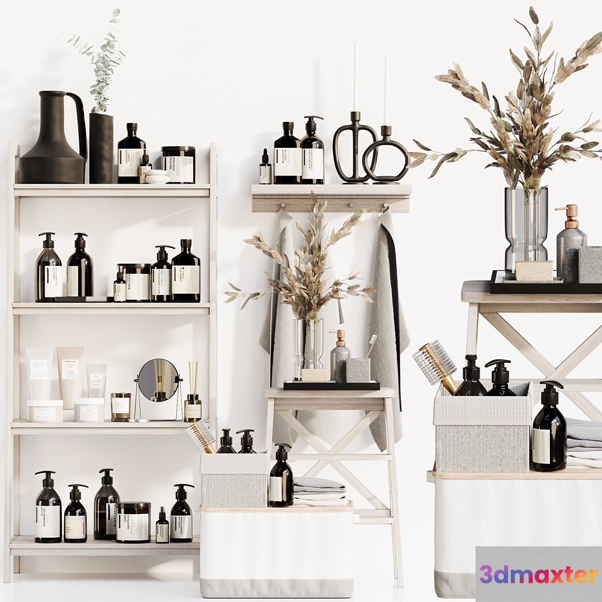 Bathroom accessories 3 bathroom decors decorative set beige gray - No.2 3D Max