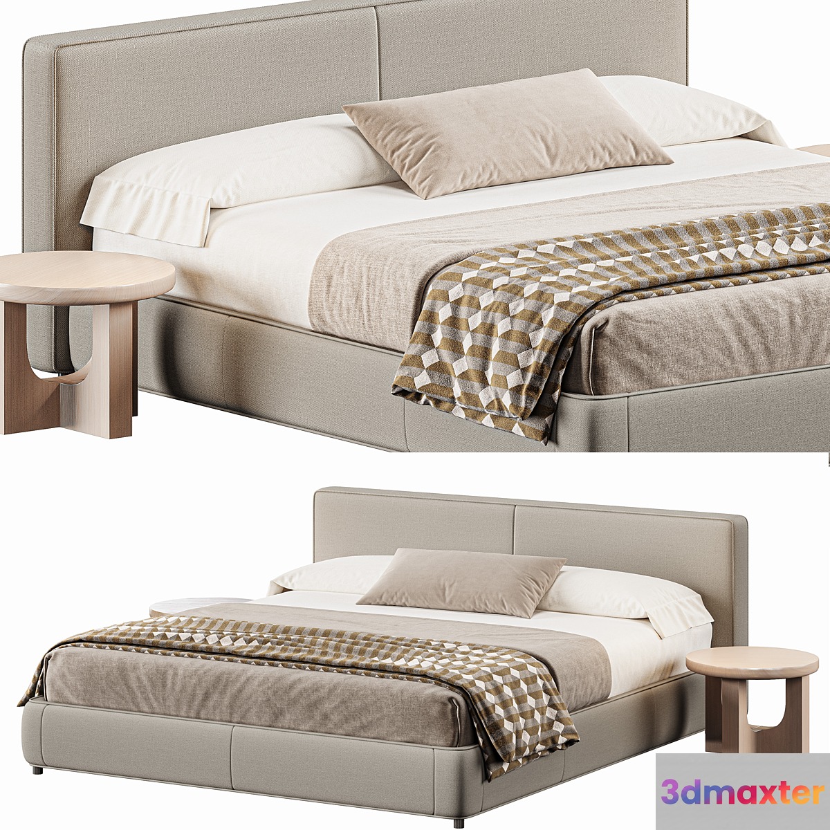 Aidan Bed Sheepskin Camel 3D Max