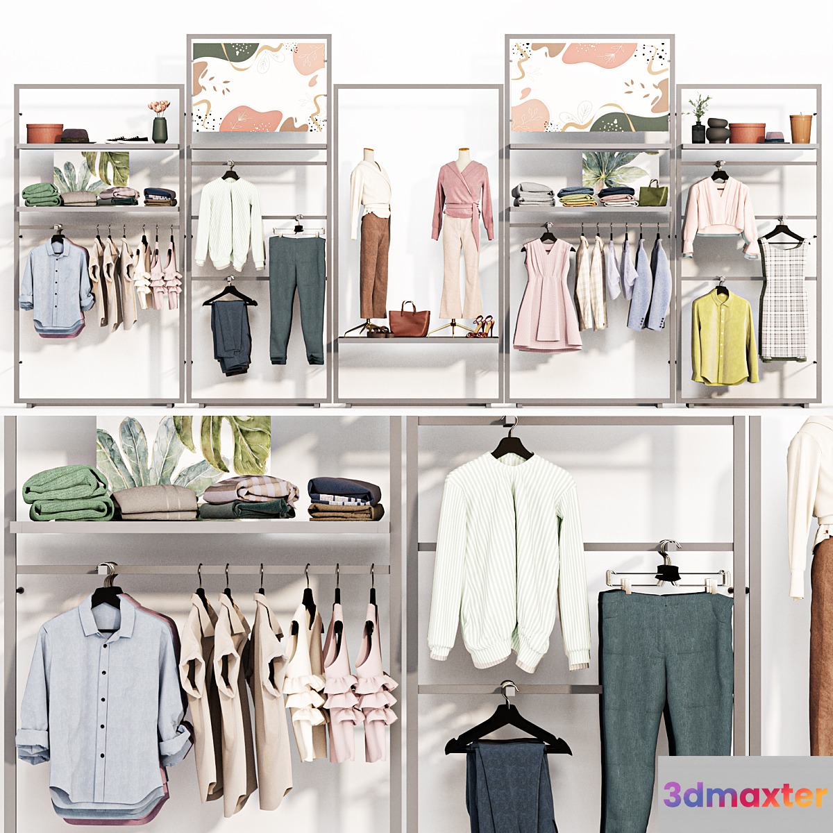 Rack Wardrobe clothing store decor mannequins 3D Max