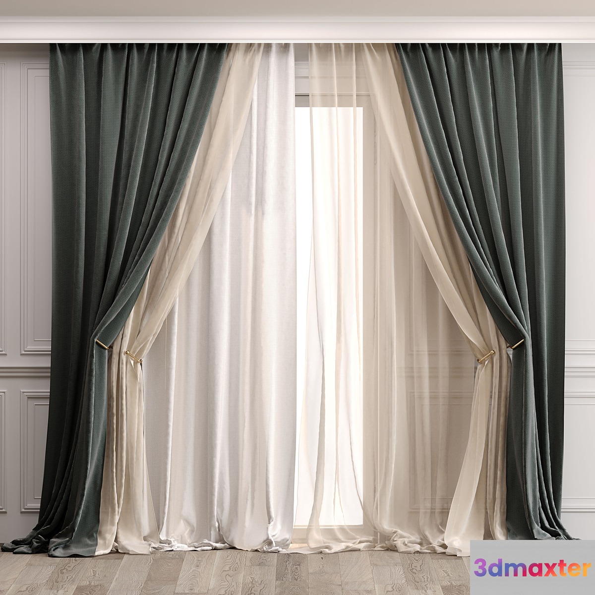 Curtains with moldings 529C 3D Max