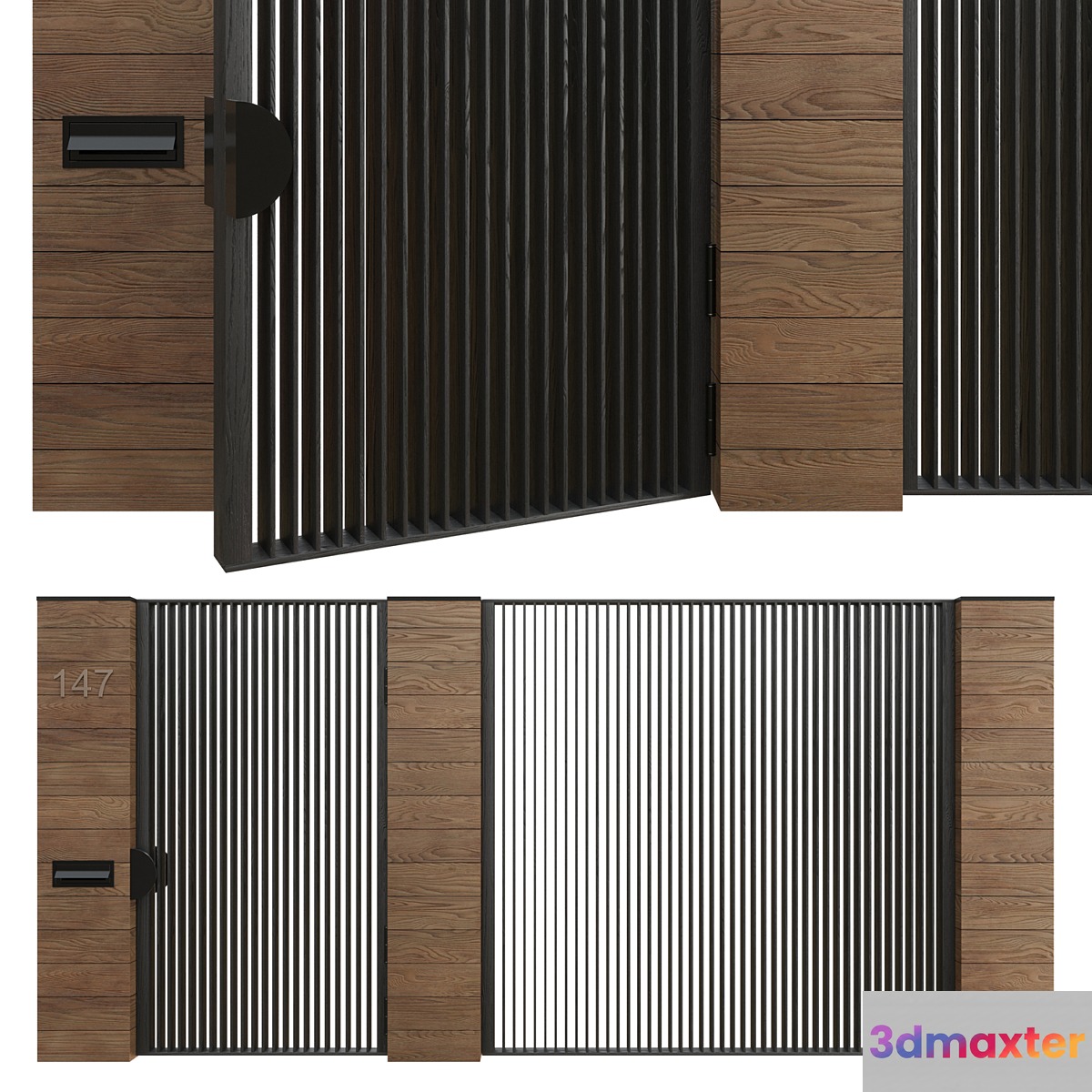 Entrance doors with a fence (gate) 3D Max