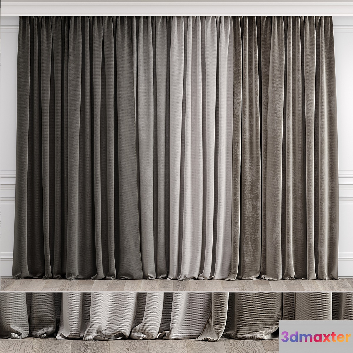 Curtains with moldings 538C 3D Max