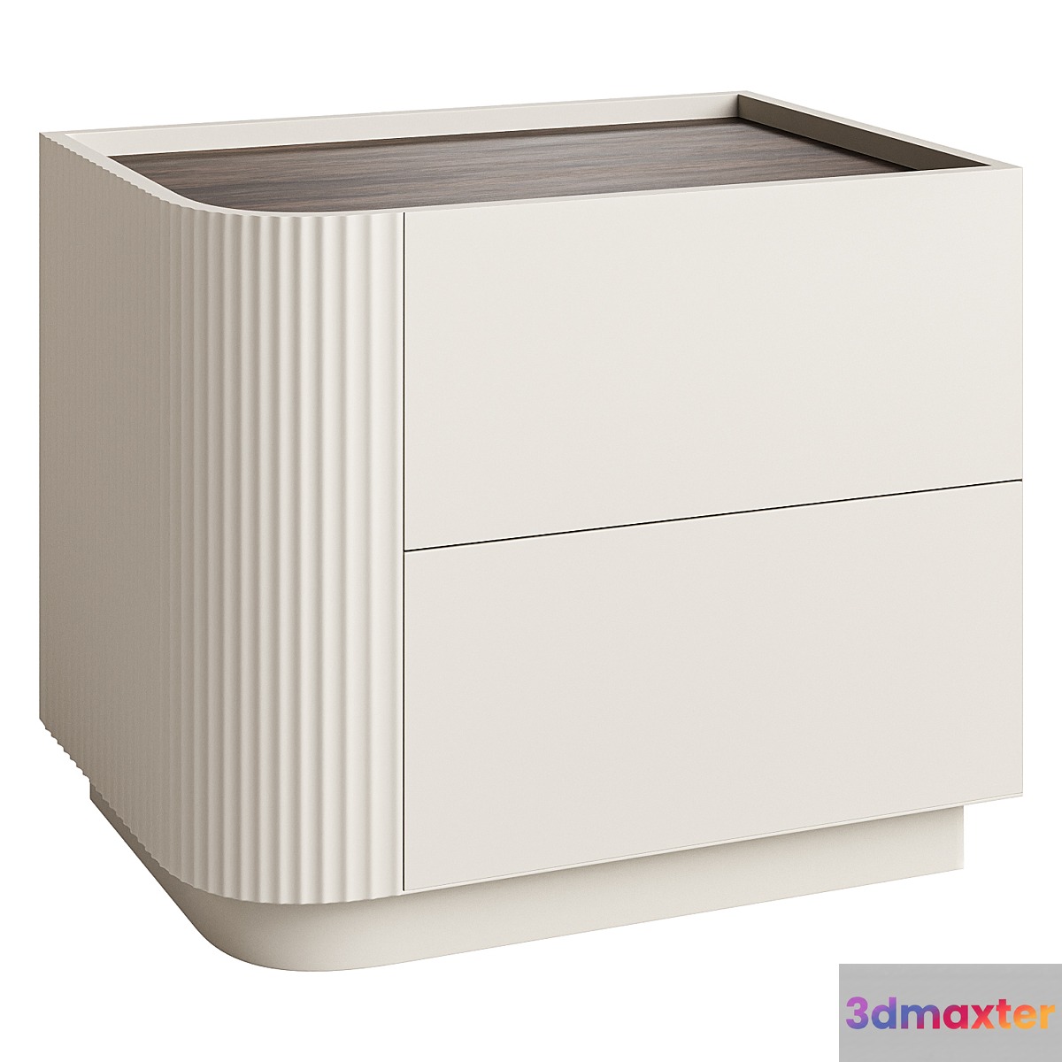 Modern Beige Wood Nightstand with 2 Drawers and Small Height for Bedroom Storage 3D Max