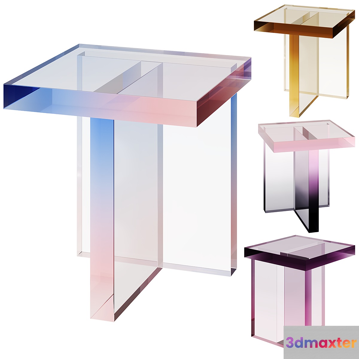 Block Table and Purple Acrylic Coffee Table 3D Max