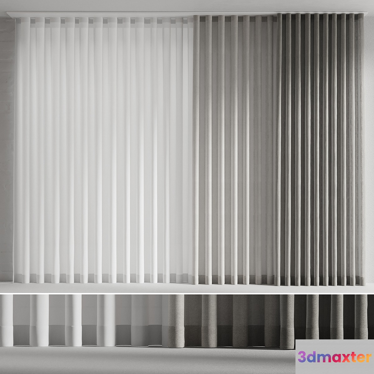 Linen curtains with tulle 3D Max