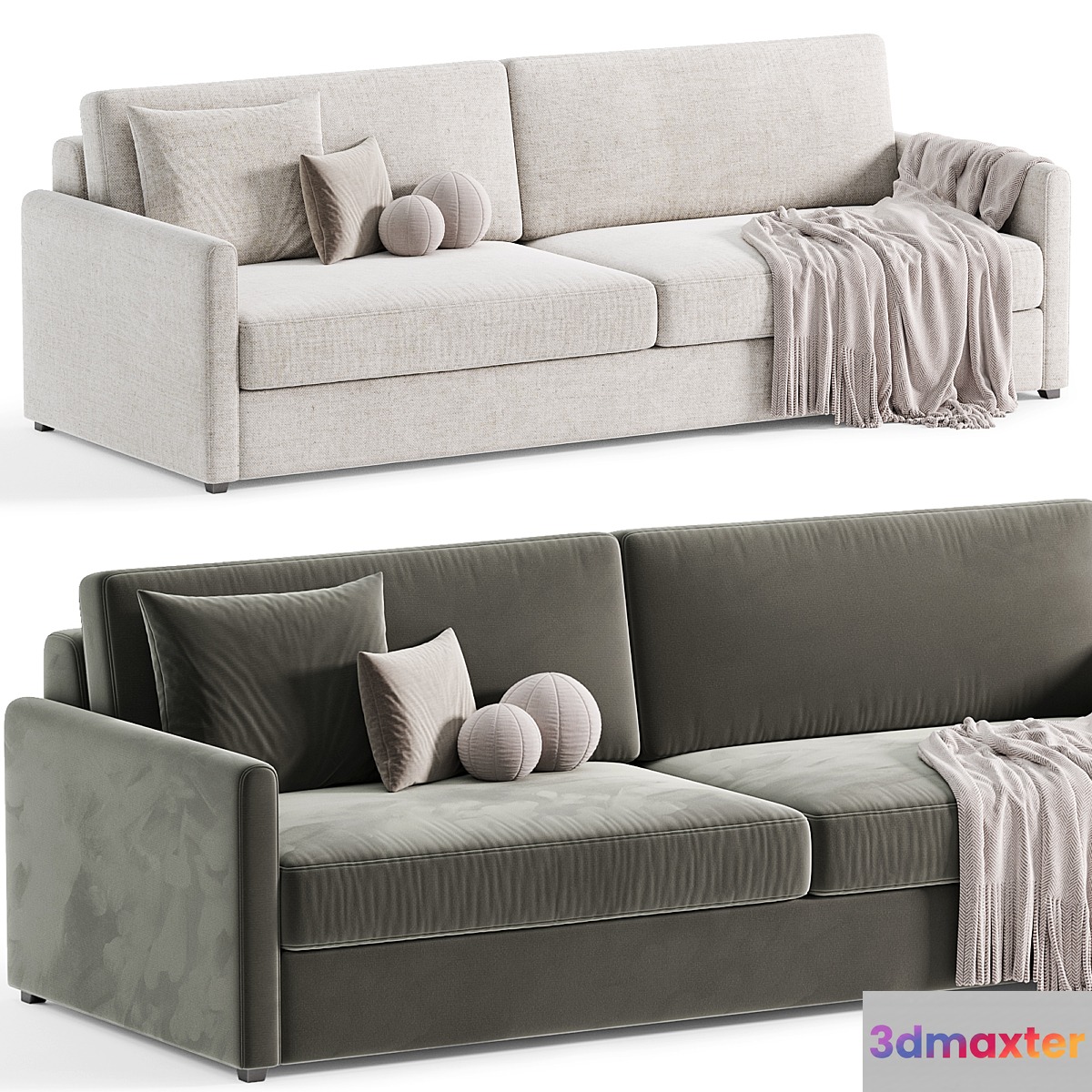 MALEA COGNAC BROWN VELVET SOFA By CB2 3D Max