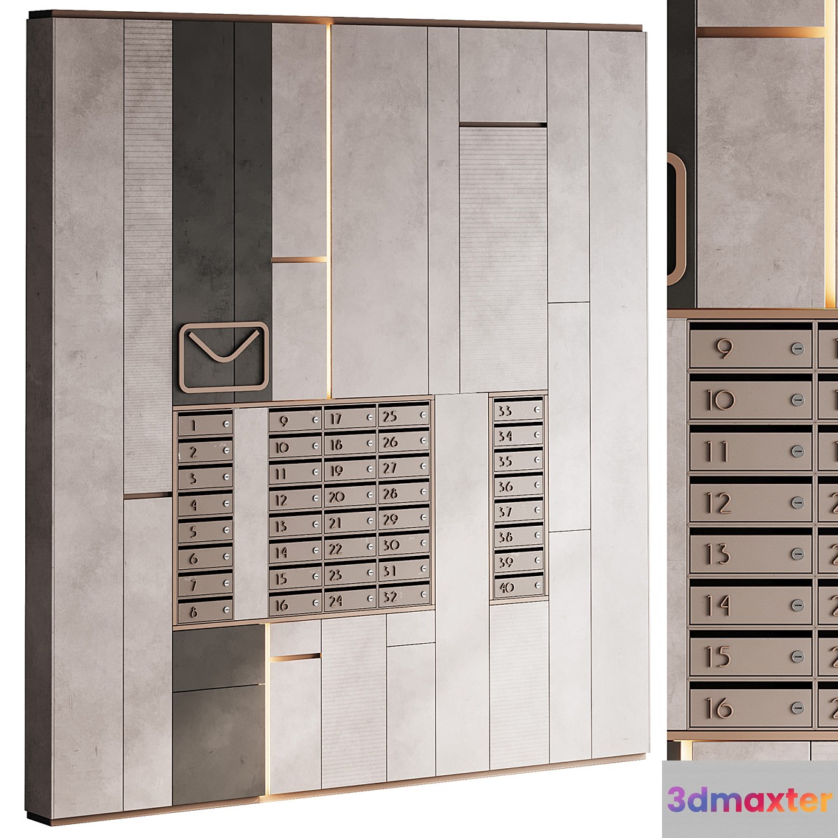 115 Mailboxes at the entrance 3D Max