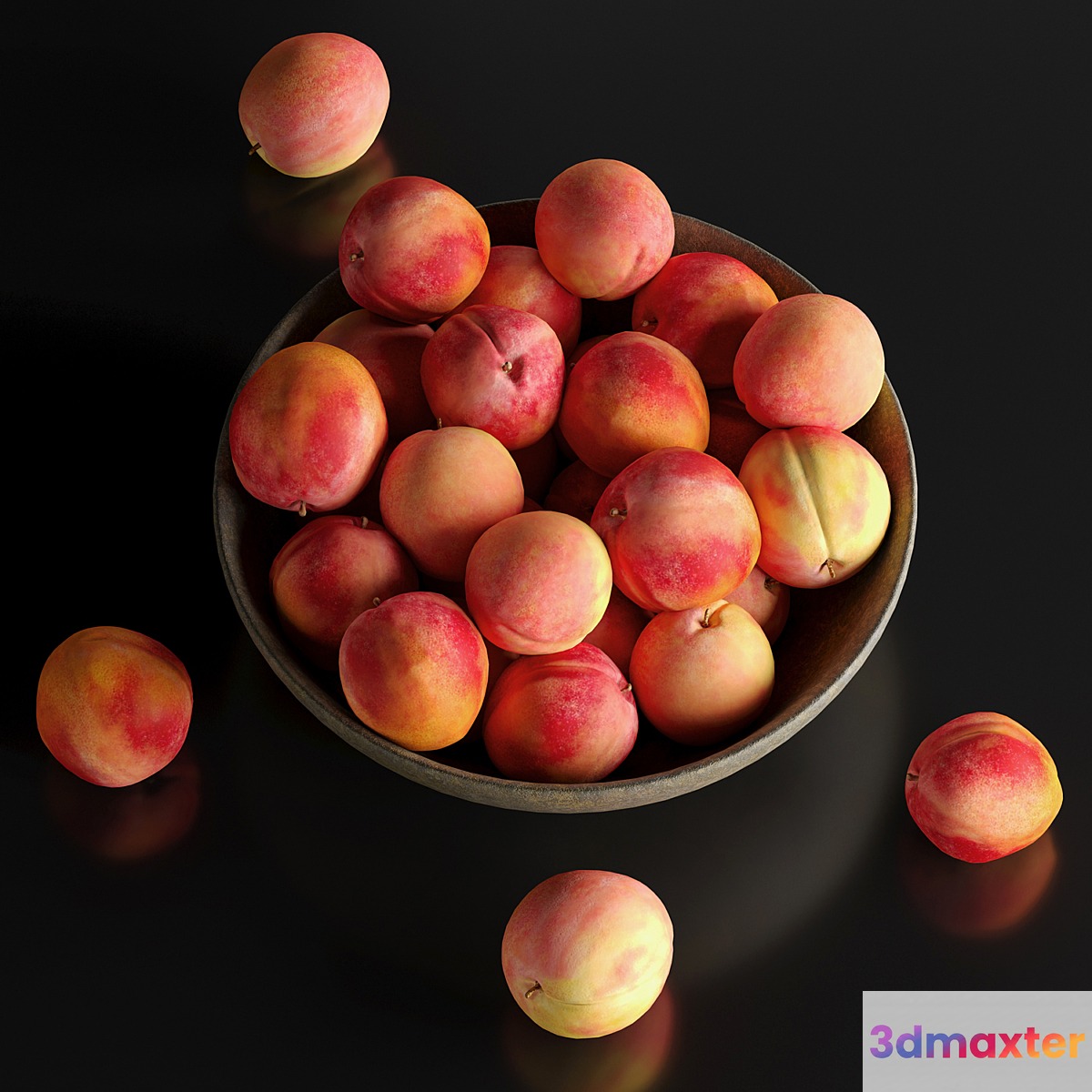 Peaches in a Ceramic Bowl 3D Max