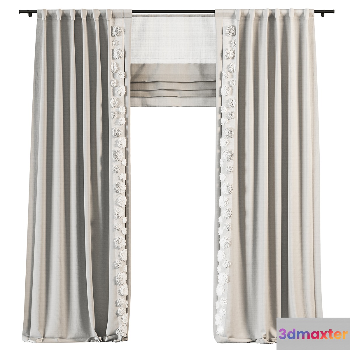 Curtains for children`s room with edging 3D Max