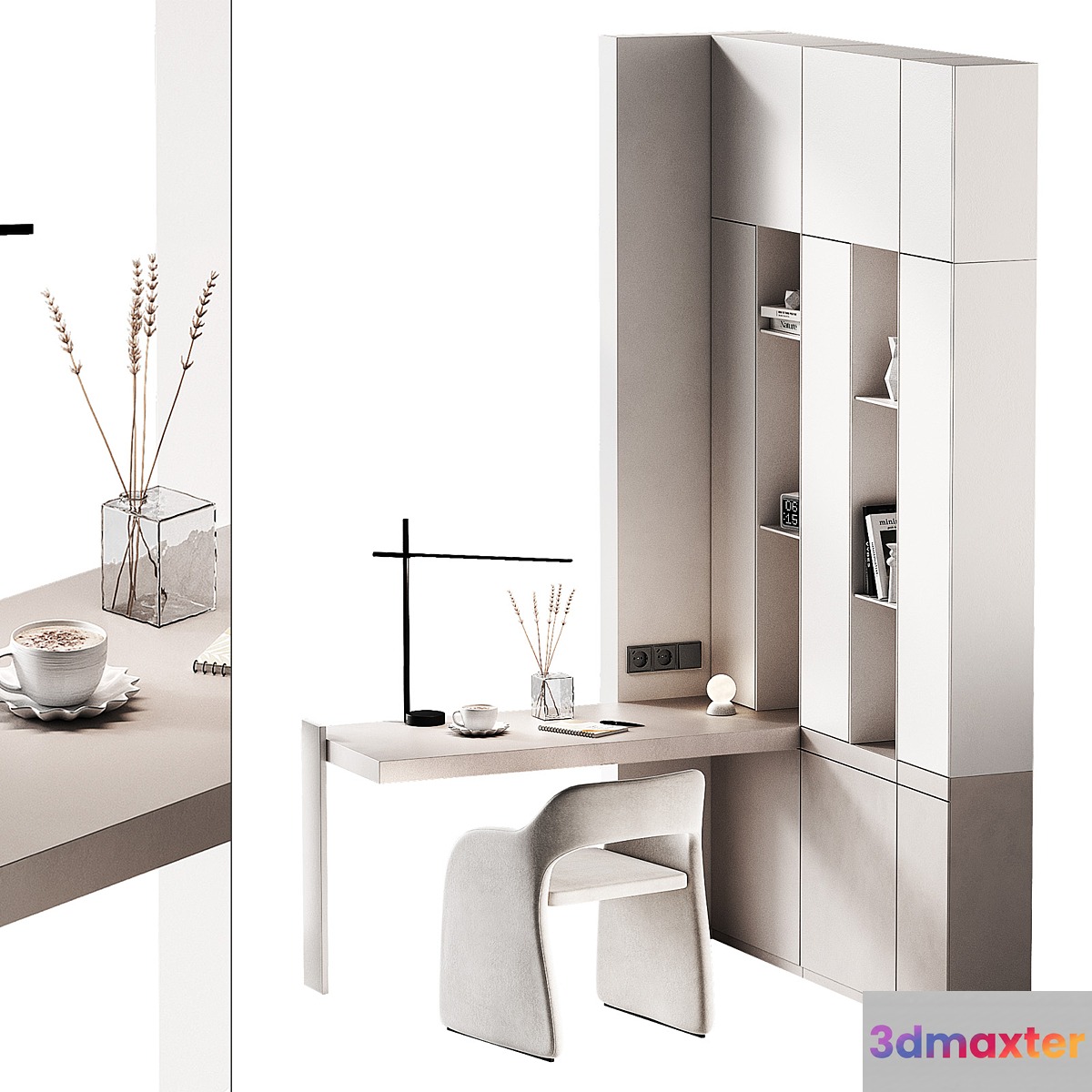 Workplace 2. Minimal home office furniture. Modular set. 3D Max