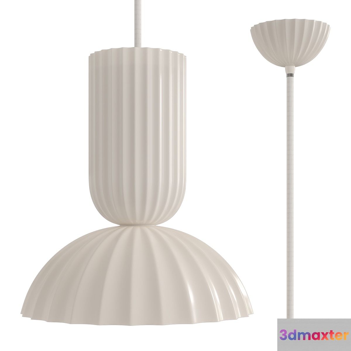 Jeanne Fluted White Porcelain Dome Pendant 3D Max