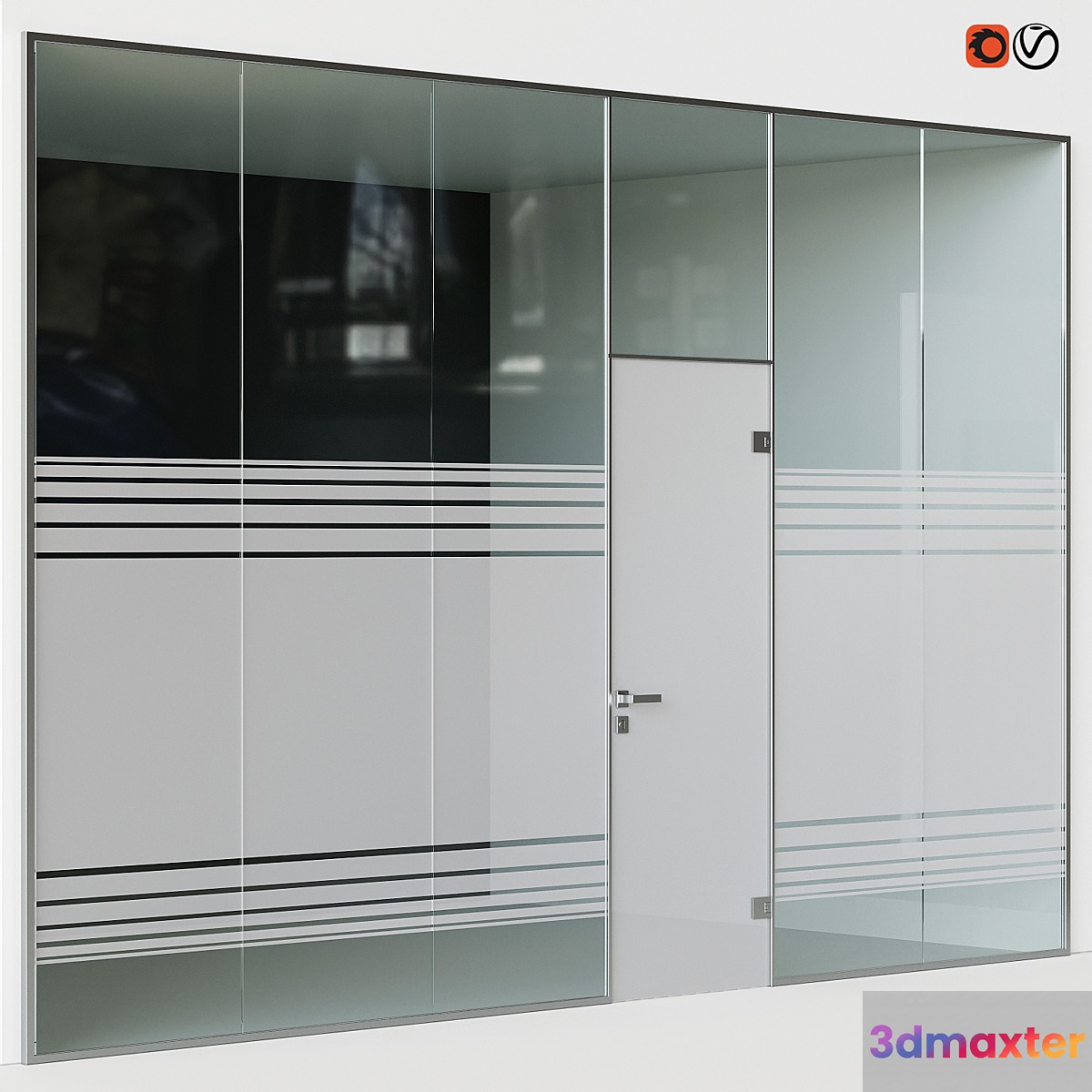 Glass office partitions Doors - No.2 3D Max