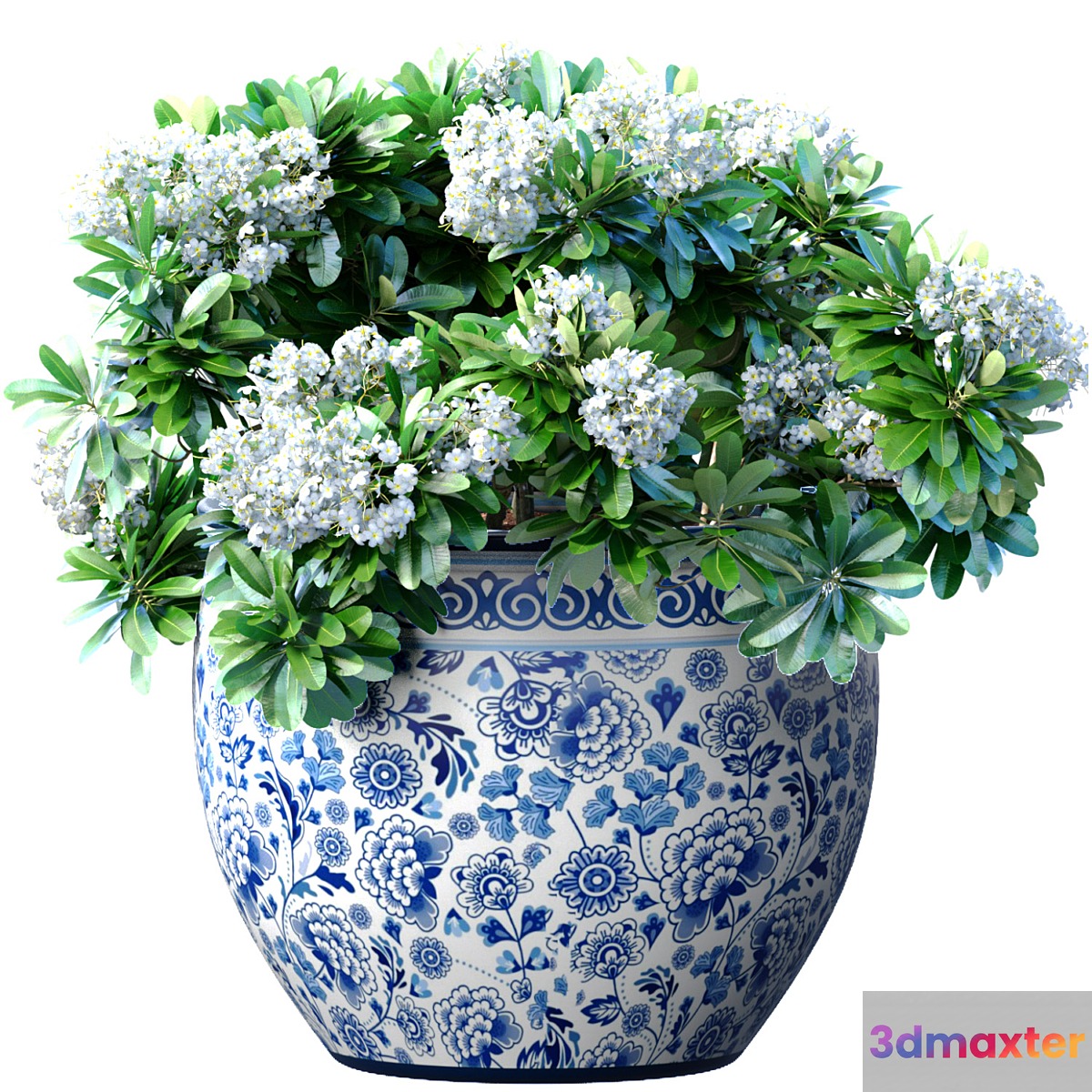 Bouquet of white flowers in a potted vase for decoration 3D Max