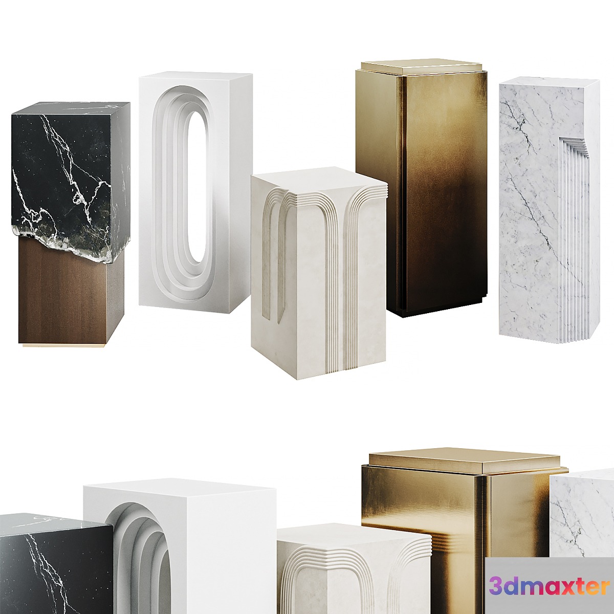 Set of pedestals for sculptures or plants 3D Max