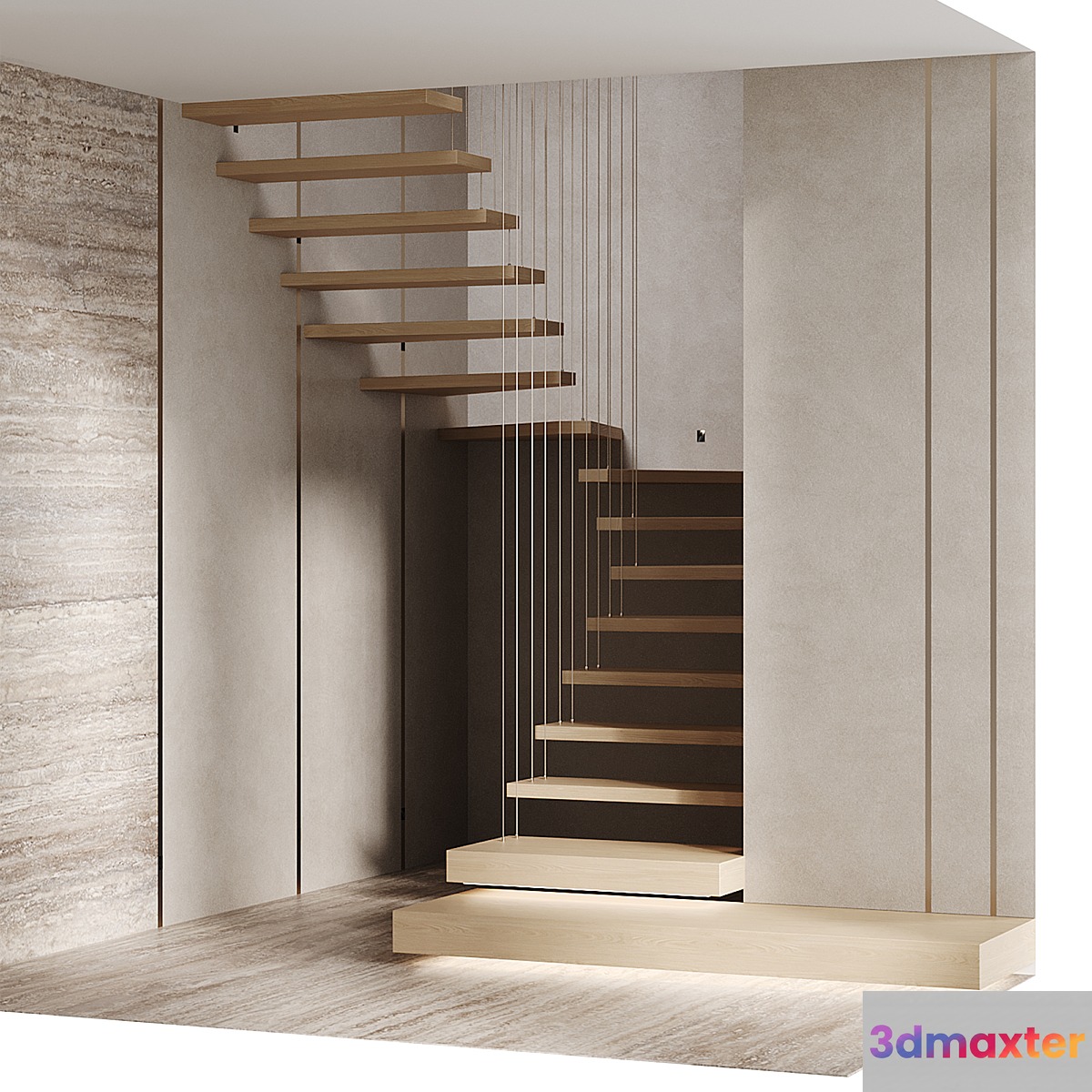U-shaped staircase 3D Max