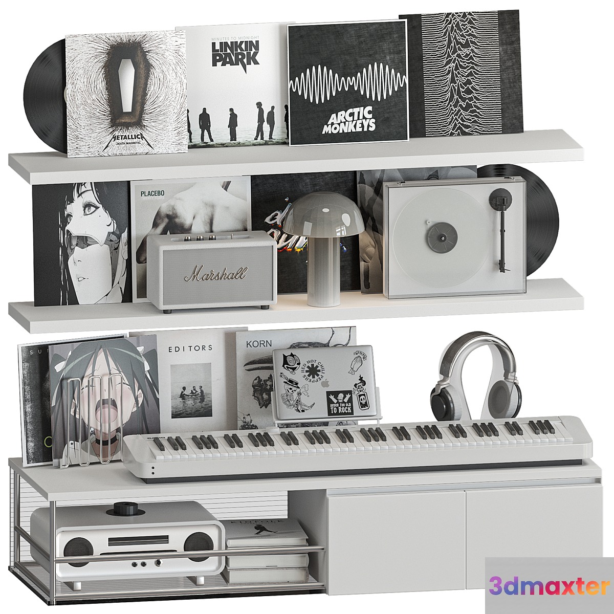 Shelf with Vinyl Records and Music equipment 3D Max