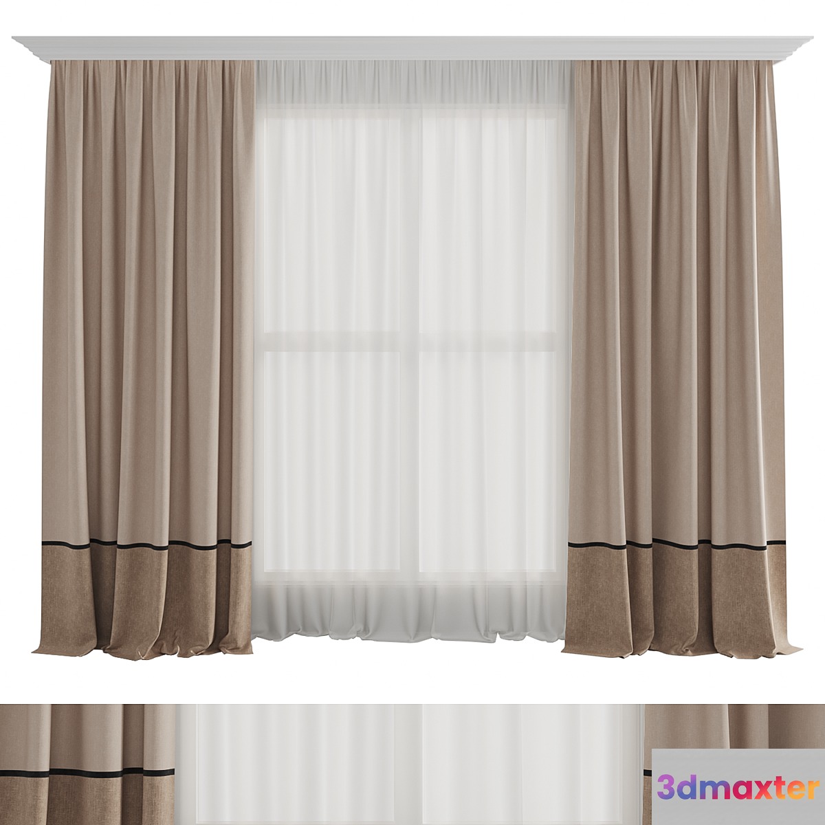 beige curtains 3D Max