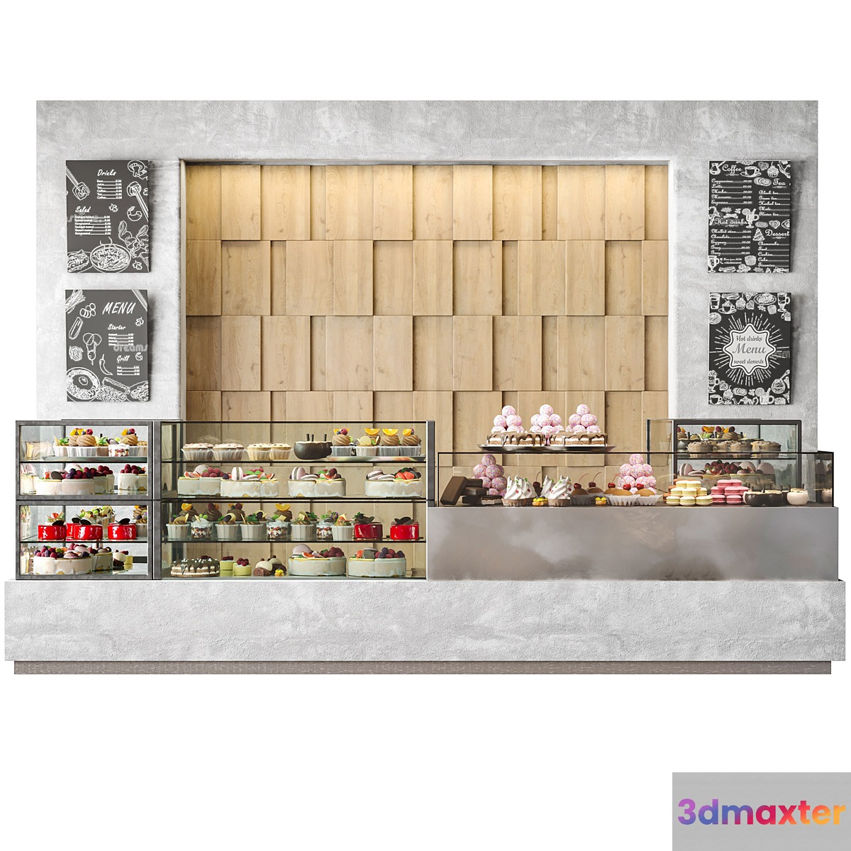 Modern coffee shop with display case with desserts and sweets - No.2 3D Max