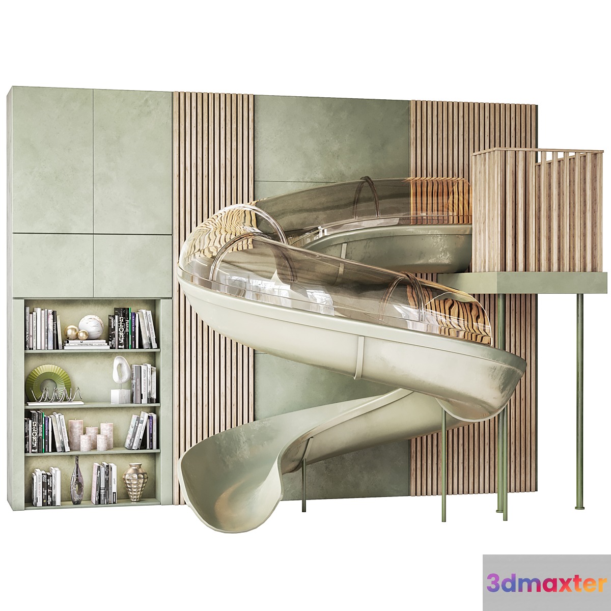 Children's wall with slide and decor 3D Max