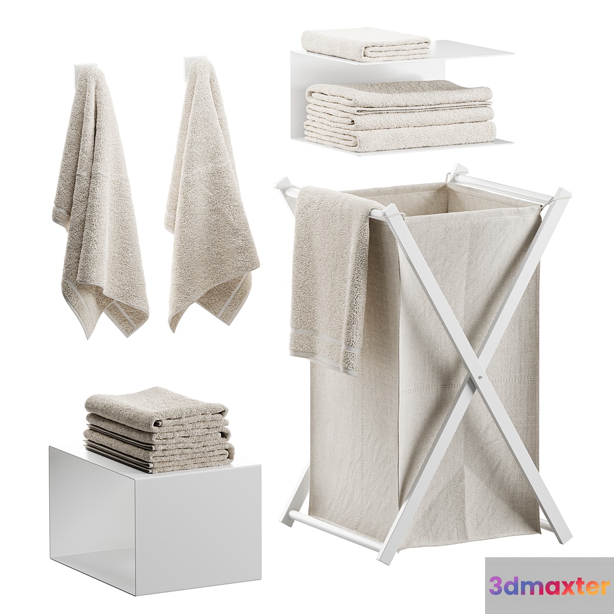 Bathroom set with laundry basket 3D Max